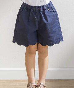 BeBe Petits Pois Vert / ベベ プチ ポワ ヴェール ショート・ハーフ・半端丈パンツ | 裾スカラップカラーデニムショートパンツ(95~160cm)