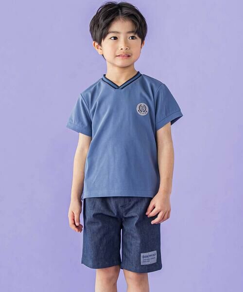 BeBe Petits Pois Vert / ベベ プチ ポワ ヴェール ショート・ハーフ・半端丈パンツ | デニム切り替えハーフパンツ(95~160cm) | 詳細5