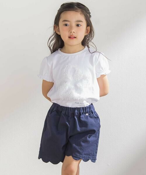 BeBe Petits Pois Vert / ベベ プチ ポワ ヴェール Tシャツ | オーガンジー花モチーフパフスリーブTシャツ(95~160cm) | 詳細2