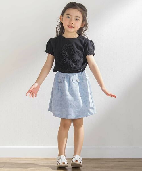 BeBe Petits Pois Vert / ベベ プチ ポワ ヴェール Tシャツ | オーガンジー花モチーフパフスリーブTシャツ(95~160cm) | 詳細12