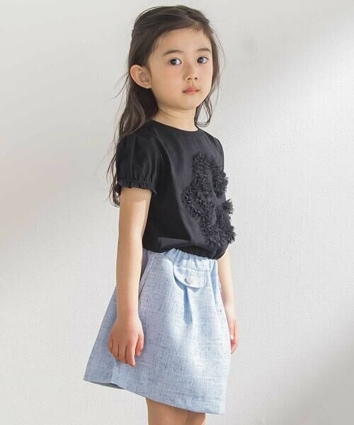 BeBe Petits Pois Vert / ベベ プチ ポワ ヴェール Tシャツ | オーガンジー花モチーフパフスリーブTシャツ(95~160cm) | 詳細13