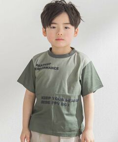 BeBe Petits Pois Vert / ベベ プチ ポワ ヴェール Tシャツ | メッセージプリント切り替え天竺Tシャツ(95~150cm)