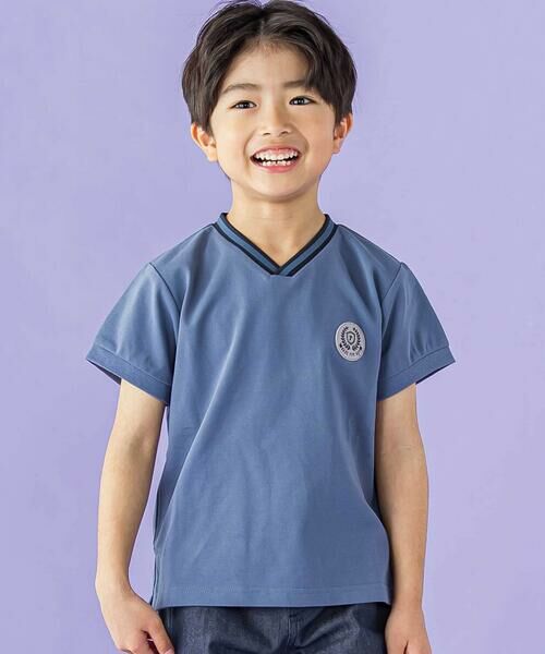 BeBe Petits Pois Vert/ベベ プチ ポワ ヴェール ラインポイントカノコトップス(95~150cm) ブルー 95cm BeBe Petits Pois Vert/ベベ プチ ポワ ヴェール ラインポイントカノコトップス(95~150cm) ブルー 95cm