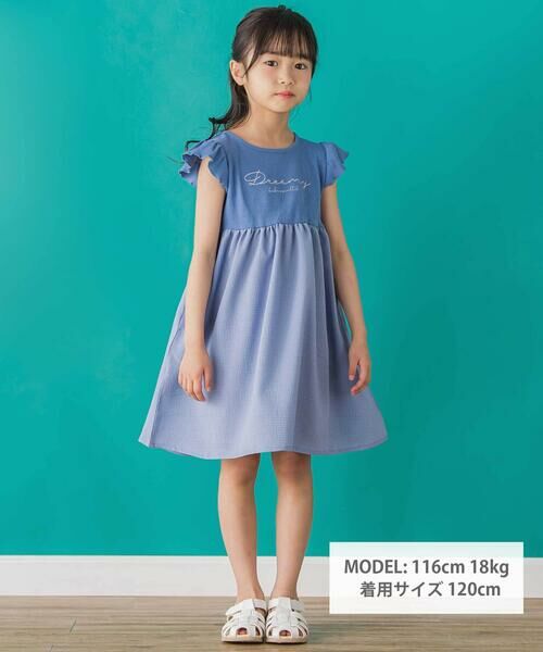 BeBe Petits Pois Vert / ベベ プチ ポワ ヴェール ミニ丈・ひざ丈ワンピース | 【店舗限定】袖フリルドッキングワンピース(95~150cm) | 詳細1