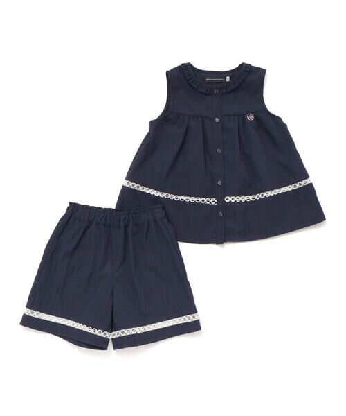 BeBe Petits Pois Vert / ベベ プチ ポワ ヴェール セットアップ | 【店舗限定】切り替えレースブラウス＋ショートパンツセットアップ(95~150cm) | 詳細5