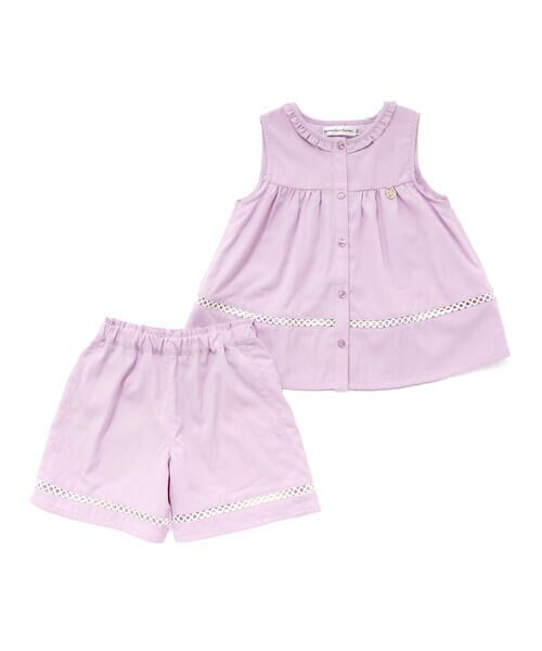 BeBe Petits Pois Vert / ベベ プチ ポワ ヴェール セットアップ | 【店舗限定】切り替えレースブラウス＋ショートパンツセットアップ(95~150cm) | 詳細9