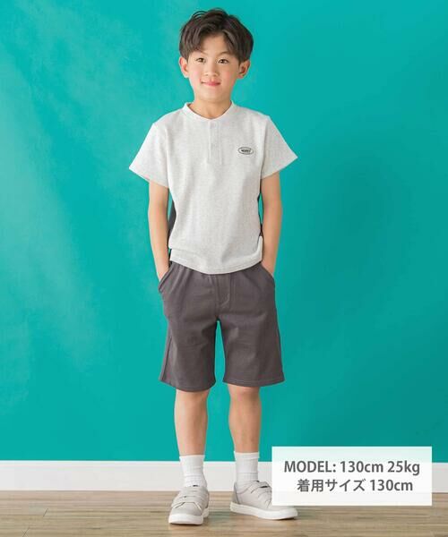 BeBe Petits Pois Vert / ベベ プチ ポワ ヴェール セットアップ | 【店舗限定】ワッフル×天竺ワッペン半袖Tシャツ＋ショートパンツセットアップ(95~150cm) | 詳細1