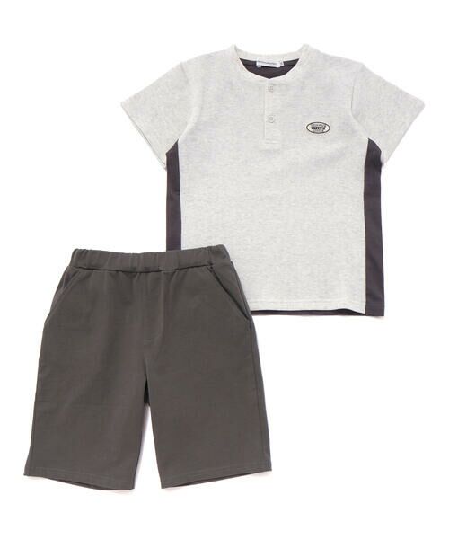 BeBe Petits Pois Vert / ベベ プチ ポワ ヴェール セットアップ | 【店舗限定】ワッフル×天竺ワッペン半袖Tシャツ＋ショートパンツセットアップ(95~150cm) | 詳細4