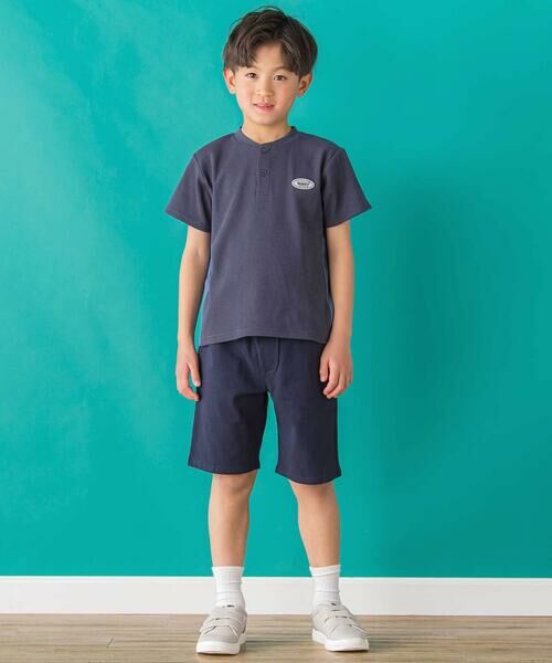 BeBe Petits Pois Vert / ベベ プチ ポワ ヴェール セットアップ | 【店舗限定】ワッフル×天竺ワッペン半袖Tシャツ＋ショートパンツセットアップ(95~150cm) | 詳細18