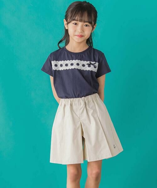 BeBe Petits Pois Vert / ベベ プチ ポワ ヴェール ショート・ハーフ・半端丈パンツ | 【店舗限定】ワイドプリーツキュロットパンツ(95~150cm) | 詳細5