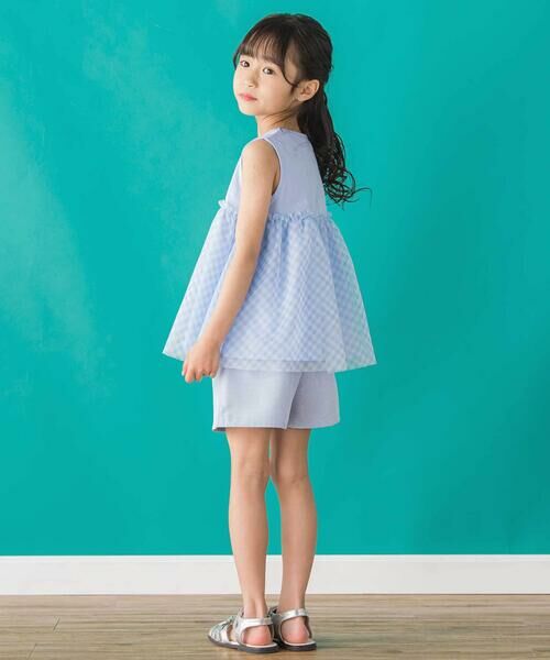 BeBe Petits Pois Vert / ベベ プチ ポワ ヴェール Tシャツ | 【店舗限定】切り替えギンガムチュールノースリーブ(95~150cm) | 詳細2