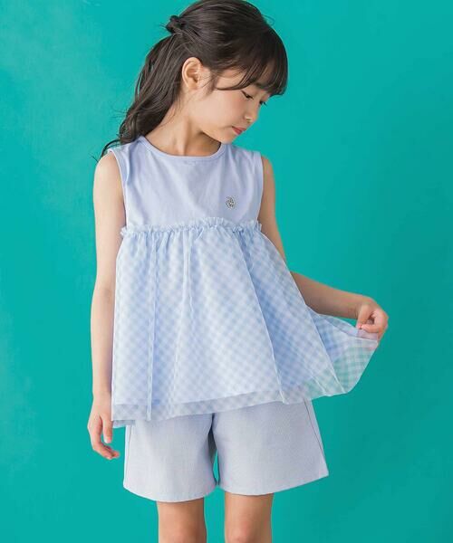 BeBe Petits Pois Vert / ベベ プチ ポワ ヴェール Tシャツ | 【店舗限定】切り替えギンガムチュールノースリーブ(95~150cm) | 詳細3