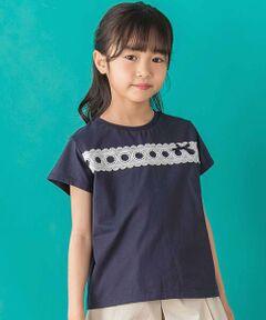 BeBe Petits Pois Vert / ベベ プチ ポワ ヴェール Tシャツ | 【店舗限定】スカラップ丸レーステープ切り替え天竺半袖Tシャツ(95~160cm)
