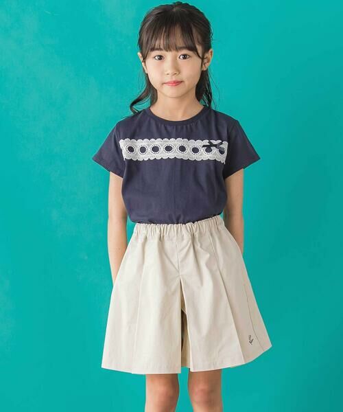 BeBe Petits Pois Vert / ベベ プチ ポワ ヴェール Tシャツ | 【店舗限定】スカラップ丸レーステープ切り替え天竺半袖Tシャツ(95~160cm) | 詳細14