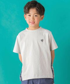 BeBe Petits Pois Vert / ベベ プチ ポワ ヴェール Tシャツ | 【店舗限定】チェック切り替えロゴ刺しゅう天竺Tシャツ(95~150cm)