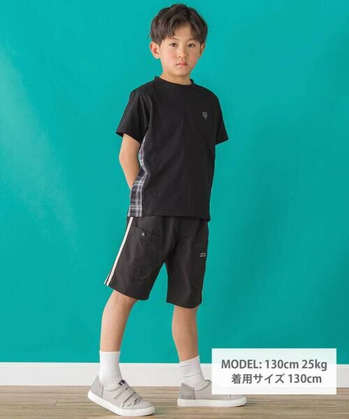 BeBe Petits Pois Vert / ベベ プチ ポワ ヴェール Tシャツ | 【店舗限定】チェック切り替えロゴ刺しゅう天竺Tシャツ(95~150cm) | 詳細1