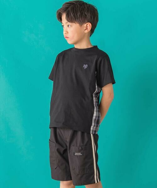 BeBe Petits Pois Vert / ベベ プチ ポワ ヴェール Tシャツ | 【店舗限定】チェック切り替えロゴ刺しゅう天竺Tシャツ(95~150cm) | 詳細2