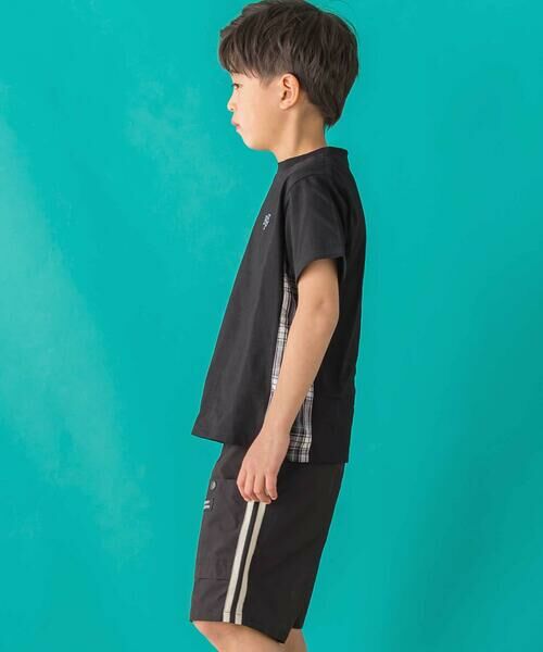 BeBe Petits Pois Vert / ベベ プチ ポワ ヴェール Tシャツ | 【店舗限定】チェック切り替えロゴ刺しゅう天竺Tシャツ(95~150cm) | 詳細3