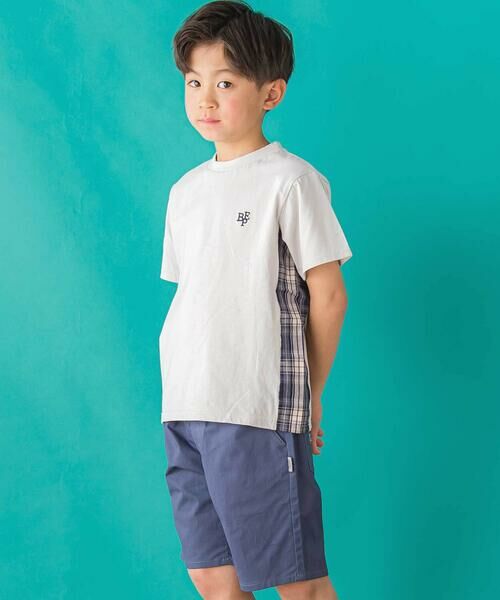 BeBe Petits Pois Vert / ベベ プチ ポワ ヴェール Tシャツ | 【店舗限定】チェック切り替えロゴ刺しゅう天竺Tシャツ(95~150cm) | 詳細9