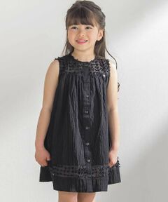 BeBe Petits Pois Vert / ベベ プチ ポワ ヴェール ミニ丈・ひざ丈ワンピース | 異素材組み合わせオーガンジー切り替えワンピース(95~160cm)