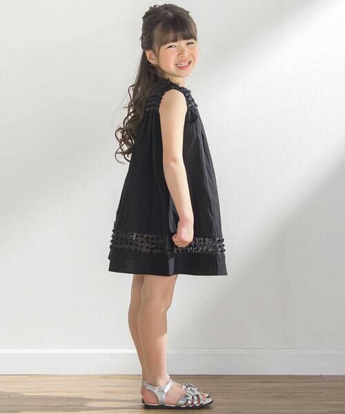 BeBe Petits Pois Vert / ベベ プチ ポワ ヴェール ミニ丈・ひざ丈ワンピース | 異素材組み合わせオーガンジー切り替えワンピース(95~160cm) | 詳細8