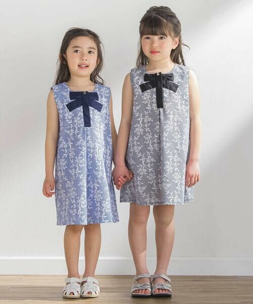 BeBe Petits Pois Vert / ベベ プチ ポワ ヴェール ミニ丈・ひざ丈ワンピース | ギンガムチェック花柄プリントワンピース(95~150cm) | 詳細3