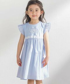 BeBe Petits Pois Vert / ベベ プチ ポワ ヴェール ミニ丈・ひざ丈ワンピース | 袖フリルエンブレム刺しゅうワンピース(95~150cm)