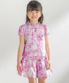 BeBe Petits Pois Vert / ベベ プチ ポワ ヴェール シャツ・ブラウス | 花柄フリルブラウス+キュロットパンツセットアップ(95~150cm)