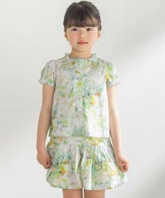 BeBe Petits Pois Vert / ベベ プチ ポワ ヴェール シャツ・ブラウス | 花柄フリルブラウス+キュロットパンツセットアップ(95~150cm)