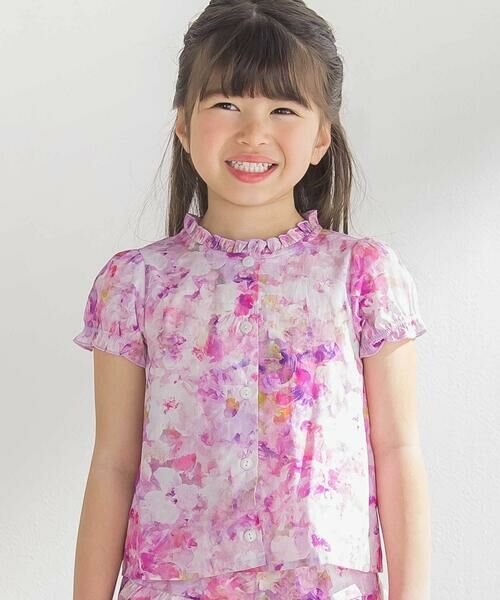 BeBe Petits Pois Vert / ベベ プチ ポワ ヴェール シャツ・ブラウス | 花柄フリルブラウス+キュロットパンツセットアップ(95~150cm) | 詳細3