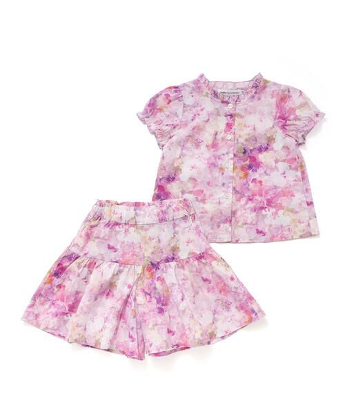 BeBe Petits Pois Vert / ベベ プチ ポワ ヴェール シャツ・ブラウス | 花柄フリルブラウス+キュロットパンツセットアップ(95~150cm) | 詳細5
