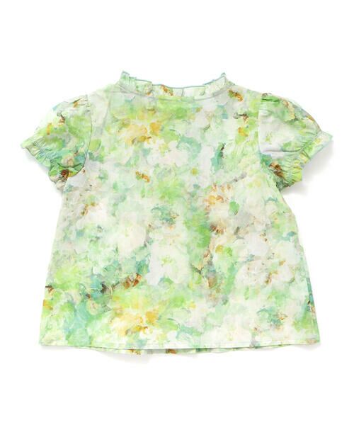 BeBe Petits Pois Vert / ベベ プチ ポワ ヴェール シャツ・ブラウス | 花柄フリルブラウス+キュロットパンツセットアップ(95~150cm) | 詳細10