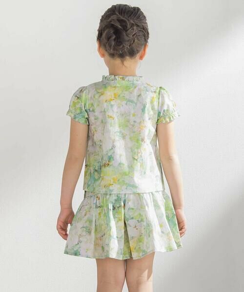 BeBe Petits Pois Vert / ベベ プチ ポワ ヴェール シャツ・ブラウス | 花柄フリルブラウス+キュロットパンツセットアップ(95~150cm) | 詳細8