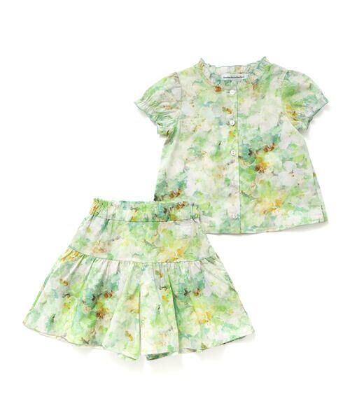 BeBe Petits Pois Vert / ベベ プチ ポワ ヴェール シャツ・ブラウス | 花柄フリルブラウス+キュロットパンツセットアップ(95~150cm) | 詳細9