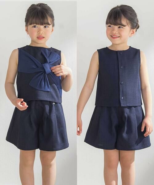 BeBe Petits Pois Vert / ベベ プチ ポワ ヴェール シャツ・ブラウス | 【前後着用可能】ノースリーブブラウス+タックキュロットパンツセットアップ(95~150cm) | 詳細2