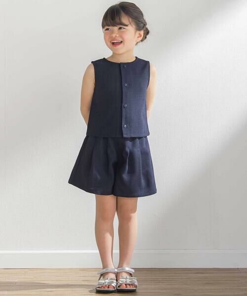 BeBe Petits Pois Vert / ベベ プチ ポワ ヴェール シャツ・ブラウス | 【前後着用可能】ノースリーブブラウス+タックキュロットパンツセットアップ(95~150cm) | 詳細3