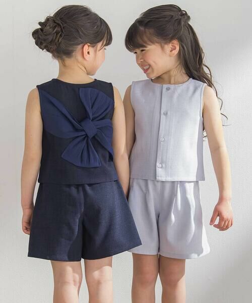 BeBe Petits Pois Vert / ベベ プチ ポワ ヴェール シャツ・ブラウス | 【前後着用可能】ノースリーブブラウス+タックキュロットパンツセットアップ(95~150cm) | 詳細8