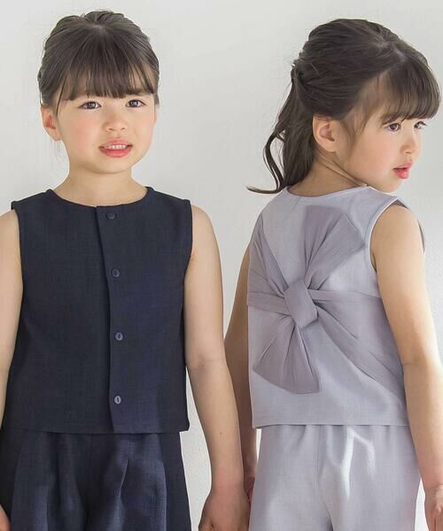 BeBe Petits Pois Vert / ベベ プチ ポワ ヴェール シャツ・ブラウス | 【前後着用可能】ノースリーブブラウス+タックキュロットパンツセットアップ(95~150cm) | 詳細9