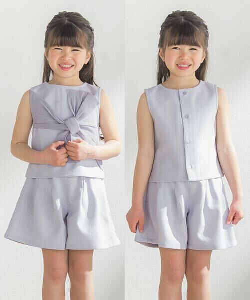 BeBe Petits Pois Vert / ベベ プチ ポワ ヴェール シャツ・ブラウス | 【前後着用可能】ノースリーブブラウス+タックキュロットパンツセットアップ(95~150cm) | 詳細10