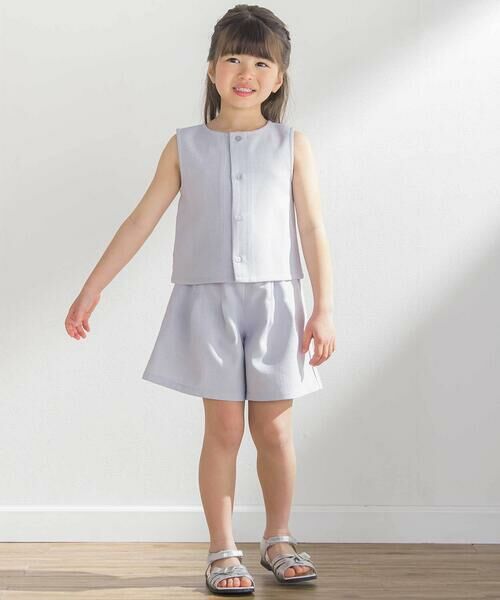 BeBe Petits Pois Vert / ベベ プチ ポワ ヴェール シャツ・ブラウス | 【前後着用可能】ノースリーブブラウス+タックキュロットパンツセットアップ(95~150cm) | 詳細11