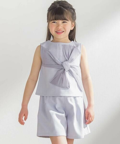 BeBe Petits Pois Vert/ベベ プチ ポワ ヴェール 【前後着用可能】ノースリーブブラウス+タックキュロットパンツセットアップ(95~150cm) グレー 110cm BeBe Petits Pois Vert/ベベ プチ ポワ ヴェール 【前後着用可能】ノースリーブブラウス+タックキュロットパンツセットアップ(95~150cm) グレー 110cm
