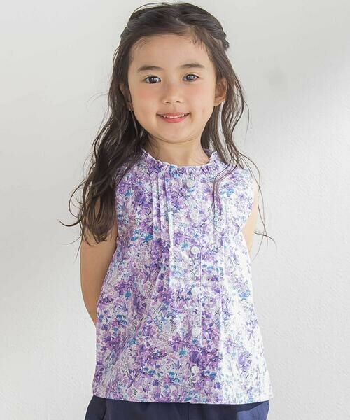 BeBe Petits Pois Vert / ベベ プチ ポワ ヴェール シャツ・ブラウス | 花柄Aラインノースリーブブラウス(95~150cm)(パープル系)