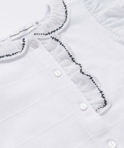 BeBe Petits Pois Vert / ベベ プチ ポワ ヴェール シャツ・ブラウス | 花ライン刺しゅうフリルノースリーブブラウス(95~160cm) | 詳細8