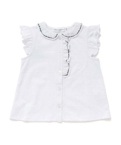 BeBe Petits Pois Vert / ベベ プチ ポワ ヴェール シャツ・ブラウス | 花ライン刺しゅうフリルノースリーブブラウス(95~160cm) | 詳細5