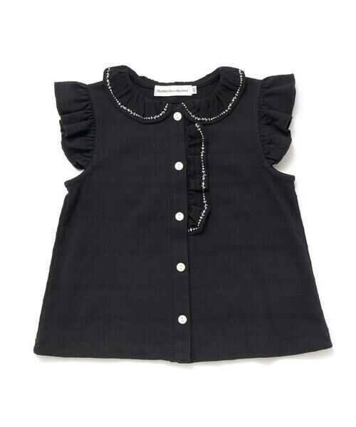 BeBe Petits Pois Vert / ベベ プチ ポワ ヴェール シャツ・ブラウス | 花ライン刺しゅうフリルノースリーブブラウス(95~160cm) | 詳細14