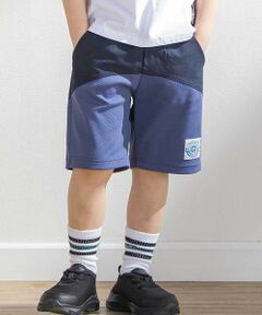 BeBe Petits Pois Vert / ベベ プチ ポワ ヴェール ショート・ハーフ・半端丈パンツ | 斜めカットソー布帛切り替え5分丈パンツ(95~160cm)