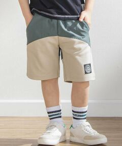 BeBe Petits Pois Vert / ベベ プチ ポワ ヴェール ショート・ハーフ・半端丈パンツ | 斜めカットソー布帛切り替え5分丈パンツ(95~160cm)