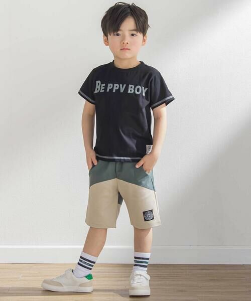 BeBe Petits Pois Vert / ベベ プチ ポワ ヴェール ショート・ハーフ・半端丈パンツ | 斜めカットソー布帛切り替え5分丈パンツ(95~160cm) | 詳細6