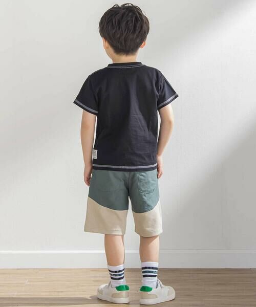 BeBe Petits Pois Vert / ベベ プチ ポワ ヴェール ショート・ハーフ・半端丈パンツ | 斜めカットソー布帛切り替え5分丈パンツ(95~160cm) | 詳細7