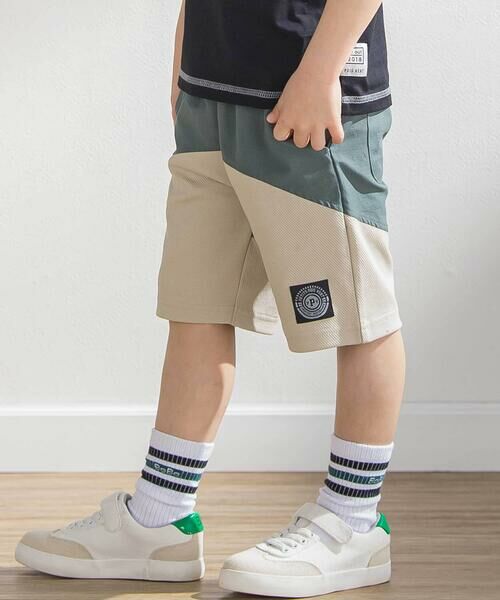 BeBe Petits Pois Vert / ベベ プチ ポワ ヴェール ショート・ハーフ・半端丈パンツ | 斜めカットソー布帛切り替え5分丈パンツ(95~160cm) | 詳細9